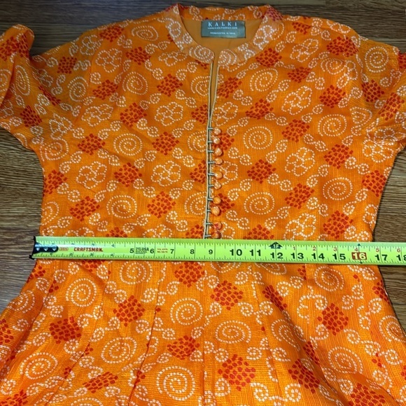 Kalki Russet Orange Indo-Western Dress With Bandhani Print In Kota Silk India - Picture 9 of 12